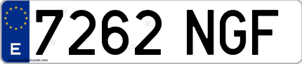 Ejemplo de matrícula de coche ordinaria 7262 NGF