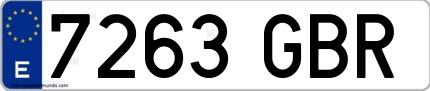 Ejemplo de matrícula española 7263 GBR