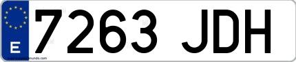 Ejemplo de matrícula española 7263 JDH