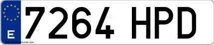 Ejemplo de matrícula española 7264 HPD