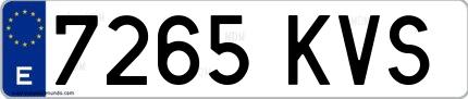 Ejemplo de matrícula española 7265 KVS
