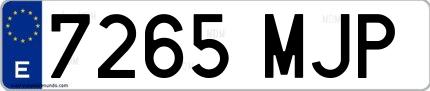 Ejemplo de matrícula de coche ordinaria 7265 MJP