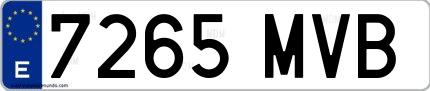 Ejemplo de matrícula española 7265 MVB