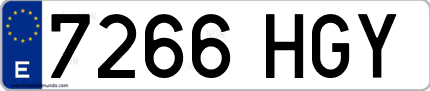Ejemplo de matrícula de coche ordinaria 7266 HGY