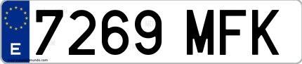 Ejemplo de matrícula española 7269 MFK