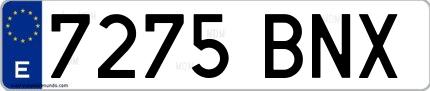 Ejemplo de matrícula española 7275 BNX