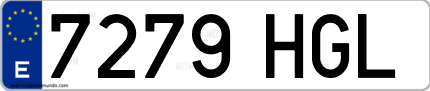 Ejemplo de matrícula de coche ordinaria 7279 HGL