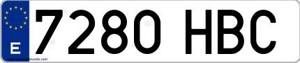 Ejemplo de matrícula española 7280 HBC