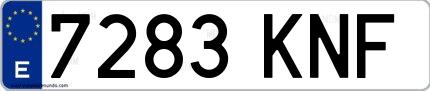 Ejemplo de matrícula de coche ordinaria 7283 KNF