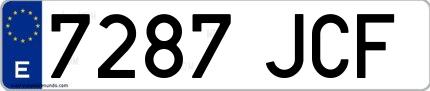 Ejemplo de matrícula española 7287 JCF