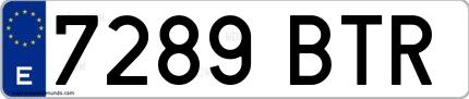 Ejemplo de matrícula española 7289 BTR