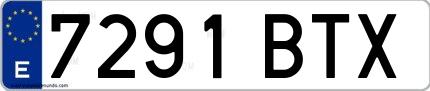 Ejemplo de matrícula de coche ordinaria 7291 BTX