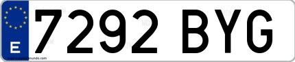 Ejemplo de matrícula española 7292 BYG