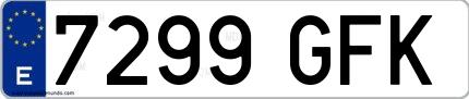 Ejemplo de matrícula española 7299 GFK