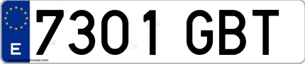 Ejemplo de matrícula de coche ordinaria 7301 GBT