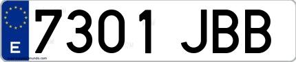 Ejemplo de matrícula española 7301 JBB