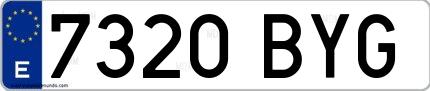 Ejemplo de matrícula española 7320 BYG