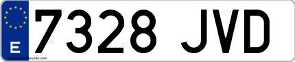 Ejemplo de matrícula española 7328 JVD