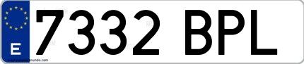 Ejemplo de matrícula española 7332 BPL