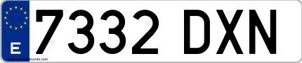 Ejemplo de matrícula española 7332 DXN