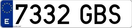 Ejemplo de matrícula española 7332 GBS