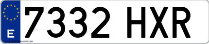 Ejemplo de matrícula española 7332 HXR