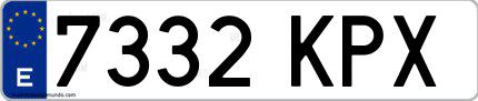Ejemplo de matrícula española 7332 KPX