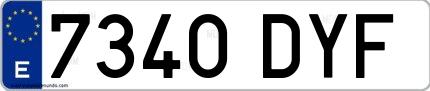 Ejemplo de matrícula española 7340 DYF