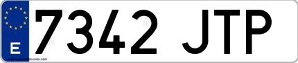 Ejemplo de matrícula española 7342 JTP