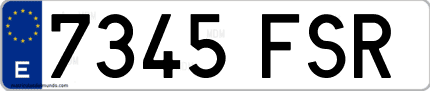 Ejemplo de matrícula de coche ordinaria 7345 FSR