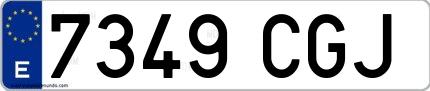 Ejemplo de matrícula española 7349 CGJ