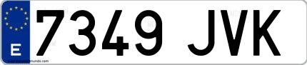 Ejemplo de matrícula española 7349 JVK