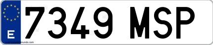 Ejemplo de matrícula española 7349 MSP