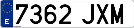 Ejemplo de matrícula española 7362 JXM