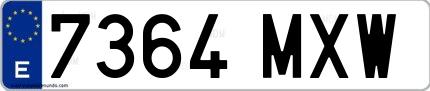 Ejemplo de matrícula española 7364 MXW