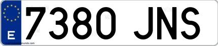 Ejemplo de matrícula española 7380 JNS