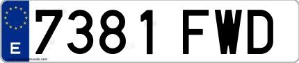 Ejemplo de matrícula española 7381 FWD