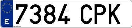 Ejemplo de matrícula española 7384 CPK