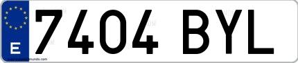 Ejemplo de matrícula española 7404 BYL