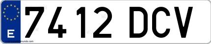 Ejemplo de matrícula española 7412 DCV