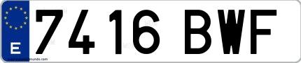 Ejemplo de matrícula española 7416 BWF