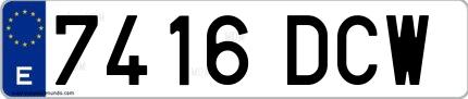 Ejemplo de matrícula española 7416 DCW