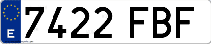 Ejemplo de matrícula de coche ordinaria 7422 FBF