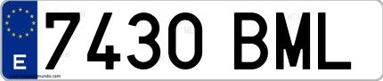 Ejemplo de matrícula de coche ordinaria 7430 BML