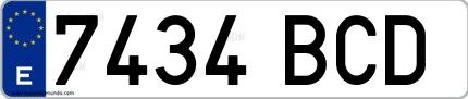 Ejemplo de matrícula española 7434 BCD