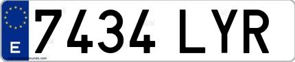 Ejemplo de matrícula de coche ordinaria 7434 LYR