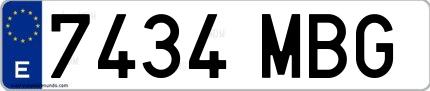 Ejemplo de matrícula española 7434 MBG