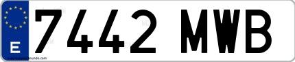 Ejemplo de matrícula española 7442 MWB