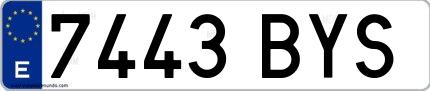 Ejemplo de matrícula española 7443 BYS