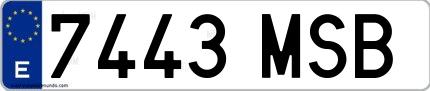 Ejemplo de matrícula española 7443 MSB